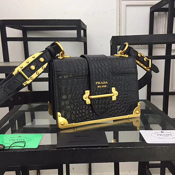 PRADA BLACK CROCODILE AND LEATHER CAHIER SHOULDER BAG 1BA045