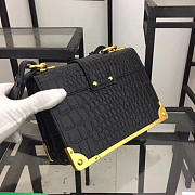 PRADA BLACK CROCODILE AND LEATHER CAHIER SHOULDER BAG 1BA045 - 2