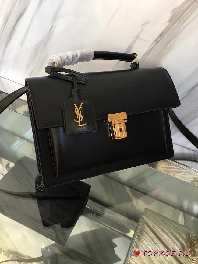YSL SAINT LAURENT BLACK LEATHER MEDIUM HIGH SCHOOL SATCHEL BAG 5114 - 1