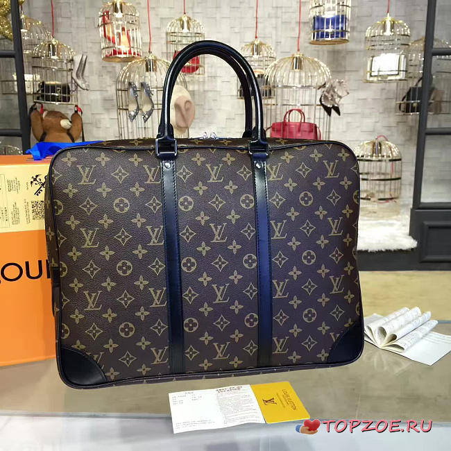 LV Briefcase Porte-Documents Voyage Monogram Macassar PM Black/Brown 41CM - 1
