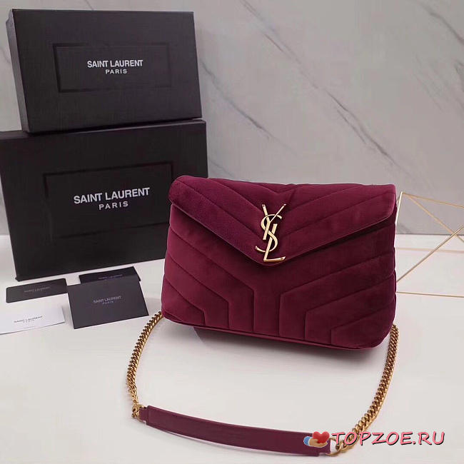 YSL LOULOU MONOGRAM QUILTED VELVET SHOULDER BAG ROSE RED 4809 - 1