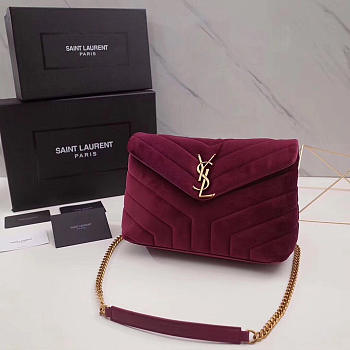 YSL LOULOU MONOGRAM QUILTED VELVET SHOULDER BAG ROSE RED 4809