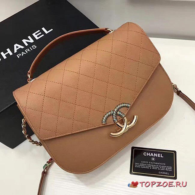 CHANEL GRAINED CALFSKIN FLAP BAG WITH TOP HANDLE KHAKI A93633 VS 05669 - 1