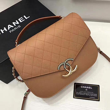CHANEL GRAINED CALFSKIN FLAP BAG WITH TOP HANDLE KHAKI A93633 VS 05669