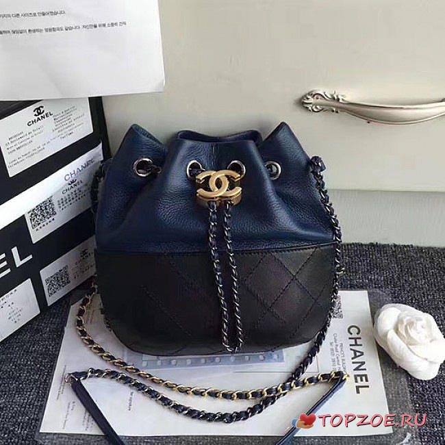 CHANELS GABRIELLE PURSE BLUE AND BLACK 28CM - 1