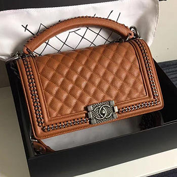 CHANEL CAVIAR GRAINED CALFSKIN BOY BAG WITH TOP HANDLE ORANGE A14041 VS 06715