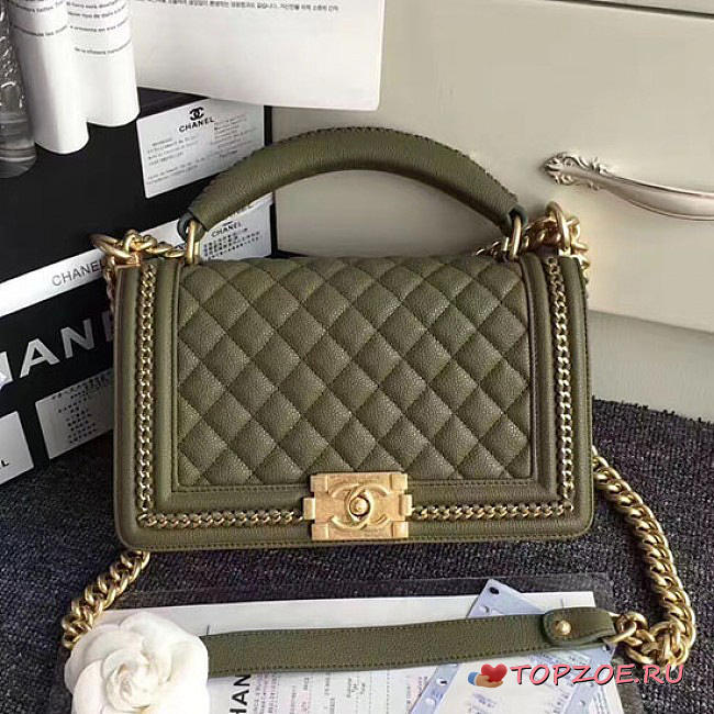 CHANEL QUILTED CAVIAR BOY BAG WITH TOP HANDLE GREEN 180302 VS 09524 - 1
