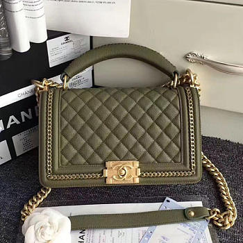 CHANEL QUILTED CAVIAR BOY BAG WITH TOP HANDLE GREEN 180302 VS 09524