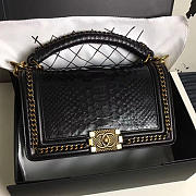CHANEL SNAKE EMBOSSED BOY BAG WITH TOP HANDLE BLACK GOLD A14041 VS 02449 - 1