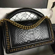CHANEL SNAKE EMBOSSED BOY BAG WITH TOP HANDLE BLACK GOLD A14041 VS 02449 - 6