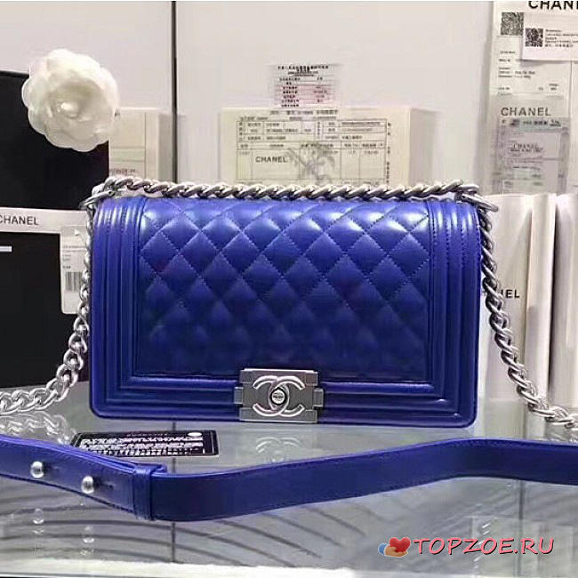 CHANEL QUILTED LAMBSKIN MEDIUM BOY BAG BLUE A67086 VS 03157 - 1