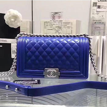 CHANEL QUILTED LAMBSKIN MEDIUM BOY BAG BLUE A67086 VS 03157