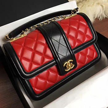CHANEL QUILTED LAMBSKIN GOLD-TONE METAL FLAP BAG RED AND BLACK A91365 VS 01992