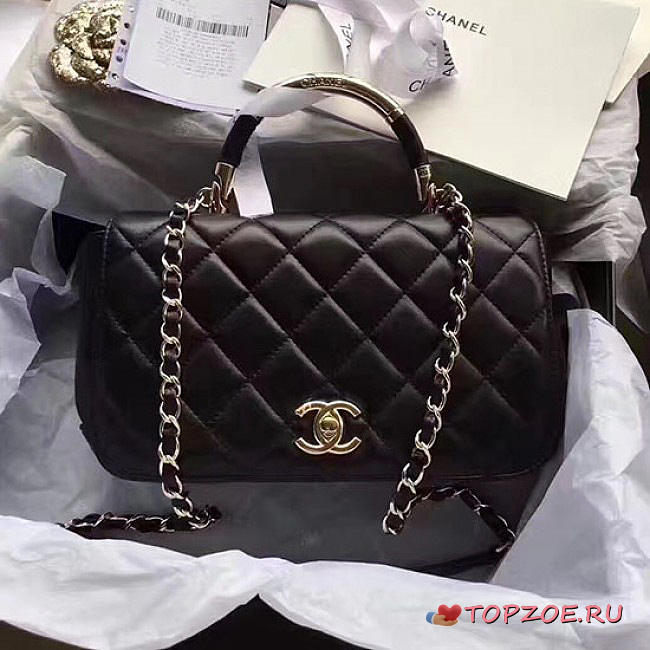 CHANEL CAVIAR QUILTED LAMBSKIN FLAP BAG WITH TOP HANDLE BLACK A93752 VS 02984 - 1