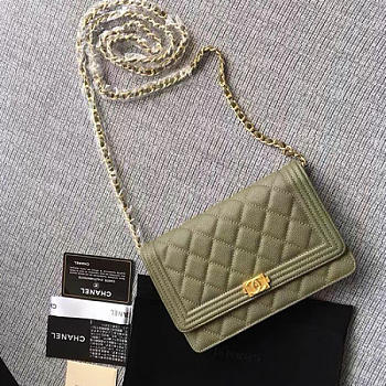 CHANEL CAVIAR WOC CHAIN BOY BAG WALLET GREEN A80287 VS 07114