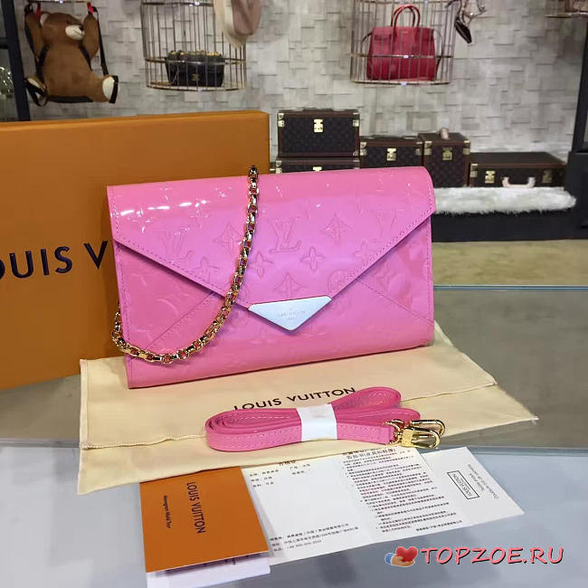   LOUIS VUITTON MONOGRAM VERNIS MIRA CHAIN WALLET PINK 3348 - 1
