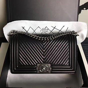 CHANEL MEDIUM CHEVRON LAMBSKIN QUILTED BOY BAG BLACK A13043 VS 03203