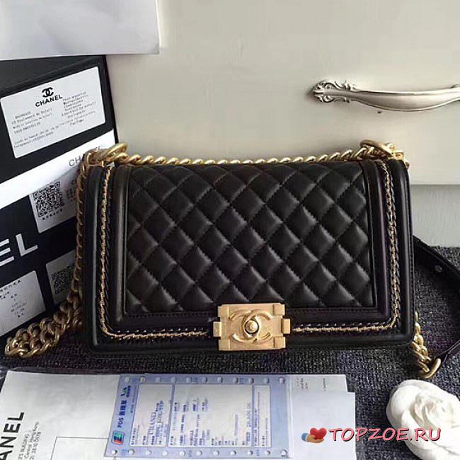 CHANEL LAMBSKIN MEDIUM BOY BAG A67086 BLACK VS 03723 - 1