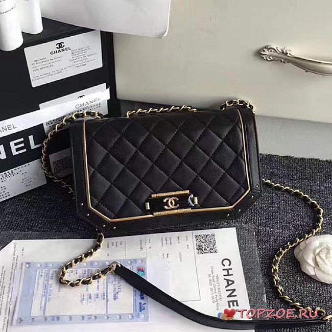 CHANEL LAMBSKIN AND CALFSKIN FLAP BAG BLACK A91836 VS 07673 - 1
