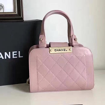 CHANEL SMALL LABEL CLICK LEATHER SHOPPING BAG PINK A93731 VS 09584