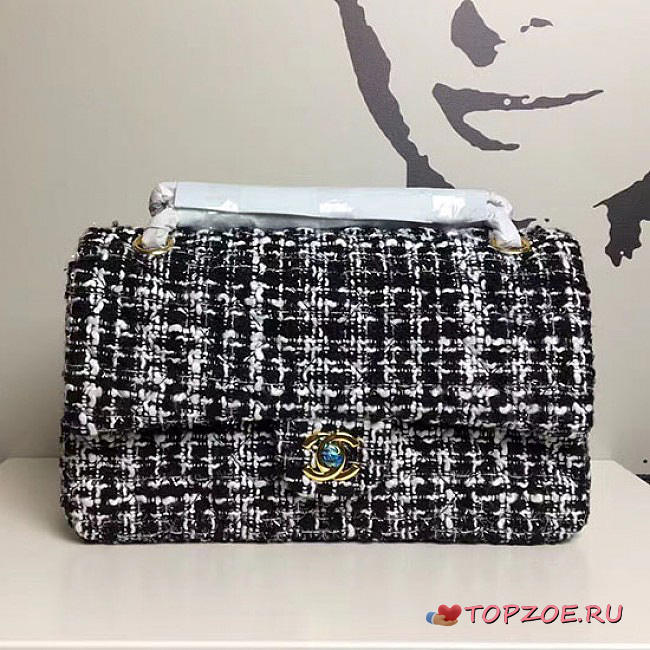 CHANEL TWEED FLAP SHOULDER BAG GOLD A13042 VS 01648 - 1