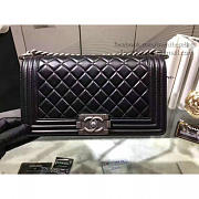 CHANEL QUILTED LAMBSKIN MEDIUM BOY BAG BLACK SILVER HARDWARE A67086 VS 00641 - 4