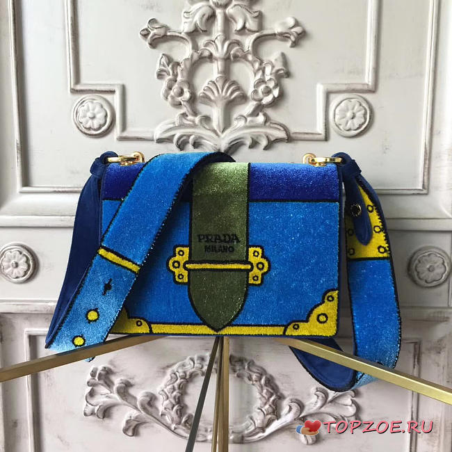 PRADA CAHIER VELVET SHOULDER BAG BLUE 4319 - 1
