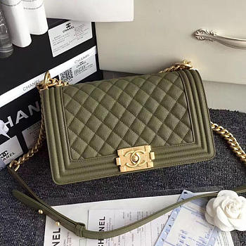 CHANEL QUILTED CAVIAR MEDIUM BOY BAG GREEN A67086 VS 09827