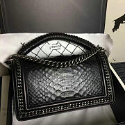 CHANEL SNAKE EMBOSSED BOY BAG WITH TOP HANDLE BLACK SILVER A14041 VS 06643 - 2