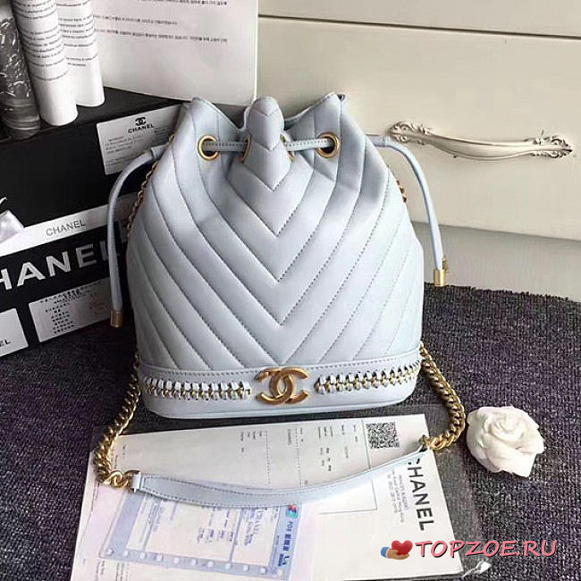 CHANEL LAMBSKIN DRAWSTRING BUCKET BAG LIGHT BLUE A91885 VS 04854 - 1
