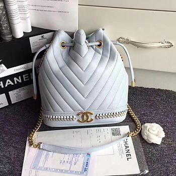 CHANEL LAMBSKIN DRAWSTRING BUCKET BAG LIGHT BLUE A91885 VS 04854