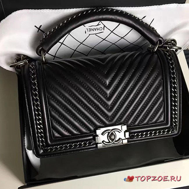 CHANEL CHEVRON LAMBSKIN QUILTED BOY BAG A14041 VS 05793 - 1