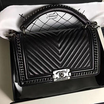 CHANEL CHEVRON LAMBSKIN QUILTED BOY BAG A14041 VS 05793