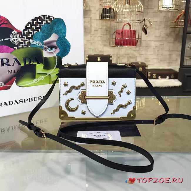 PRADA CAHIER LEATHER SHOULDER BAG METEOR WHITE 4278 - 1