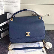 CHANEL GRAINED CALFSKIN LARGE TOP HANDLE FLAP BAG BLUE A93757 VS 02159 - 1