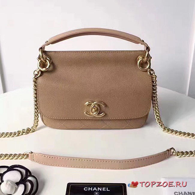 CHANELGRAINED CALFSKIN MINI TOP HANDLE FLAP BAG BEIGE A93756 VS 06010 - 1