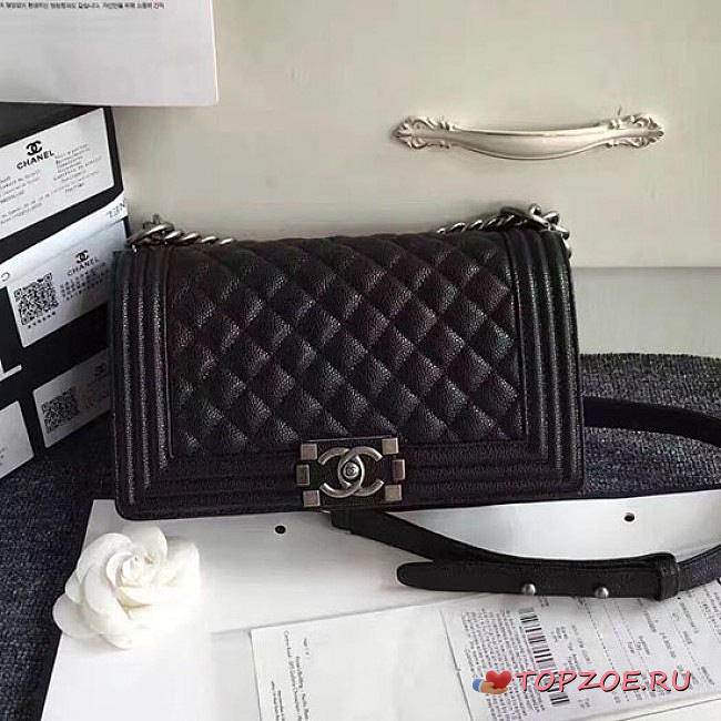CHANEL QUILTED CAVIAR MEDIUM BOY BAG BLACK 180301 VS 06570 - 1