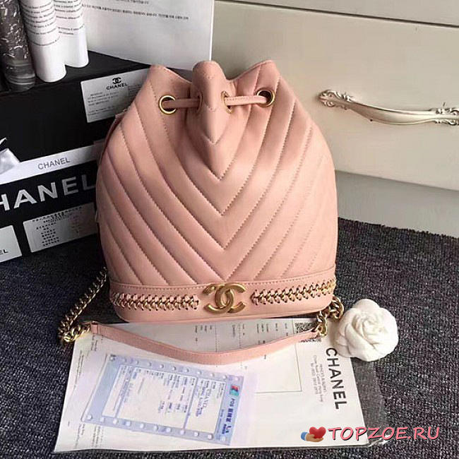 CHANEL LAMBSKIN DRAWSTRING BUCKET BAG PINK A91885 VS 06999 - 1