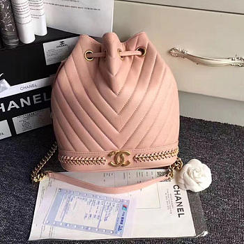 CHANEL LAMBSKIN DRAWSTRING BUCKET BAG PINK A91885 VS 06999
