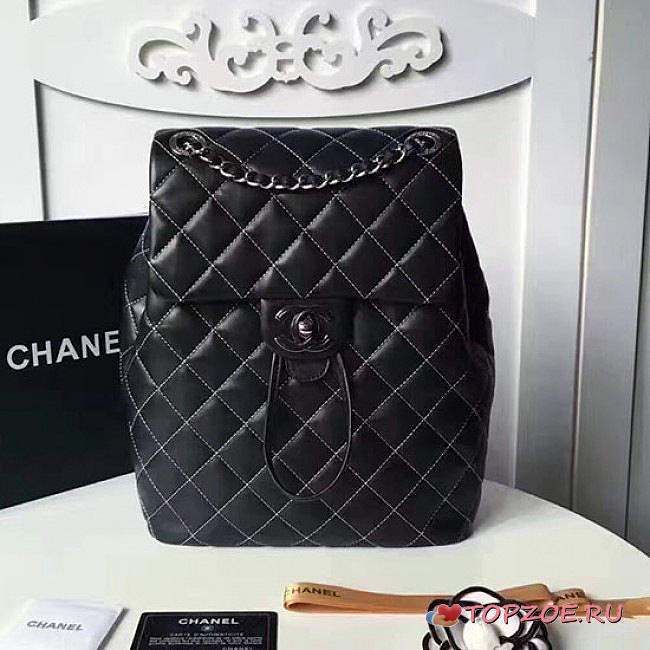 CHANEL CAVIAR QUILTED LAMBSKIN BACKPACK BLACK SILVER 24CM - 1