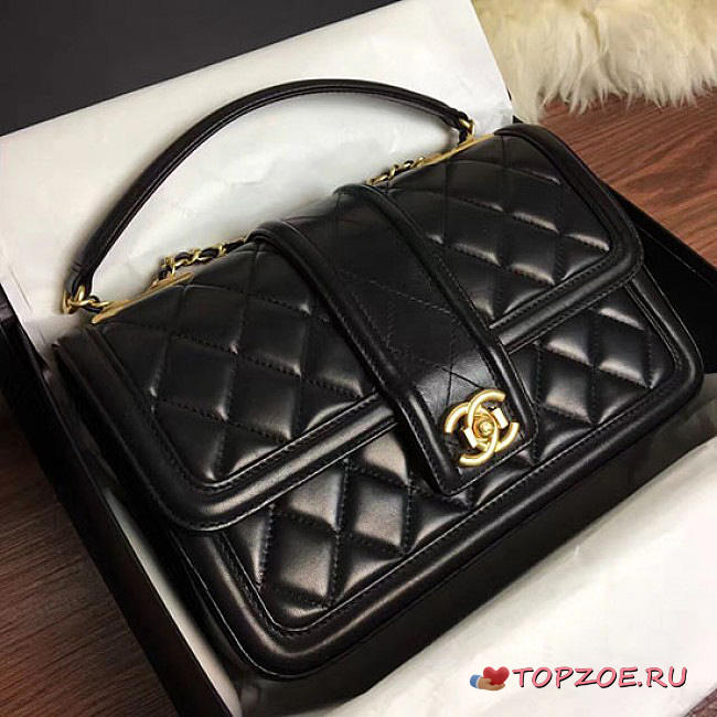 CHANEL QUILTED LAMBSKIN GOLD-TONE METAL FLAP BAG BLACK A91365 VS 03475 - 1