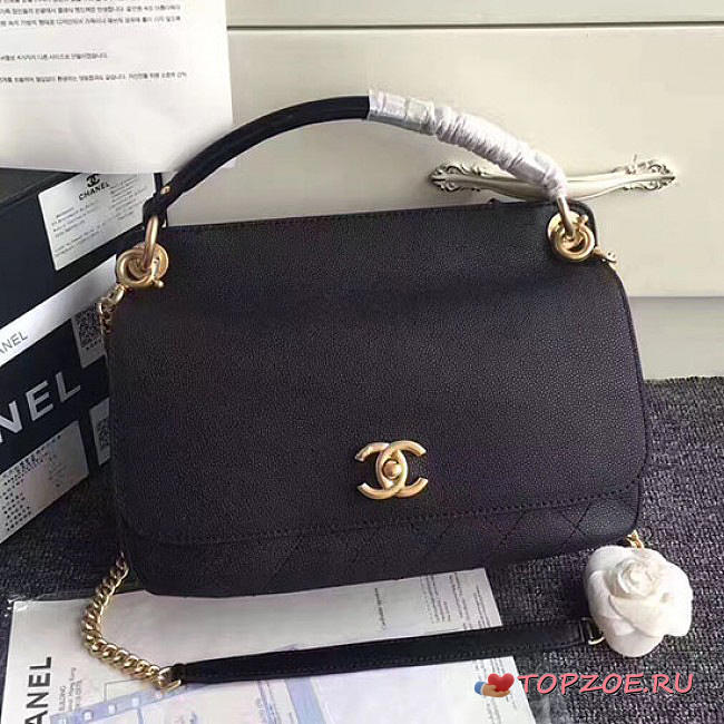 CHANEL GRAINED CALFSKIN LARGE TOP HANDLE FLAP BAG BLACK A93757 VS 08858 - 1