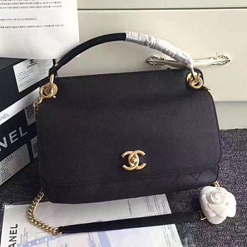 CHANEL GRAINED CALFSKIN LARGE TOP HANDLE FLAP BAG BLACK A93757 VS 08858