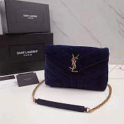 YSL LOULOU MONOGRAM QUILTED VELVET SHOULDER BAG BLUE 4795 - 1