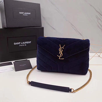 YSL LOULOU MONOGRAM QUILTED VELVET SHOULDER BAG BLUE 4795
