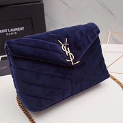 YSL LOULOU MONOGRAM QUILTED VELVET SHOULDER BAG BLUE 4795 - 4