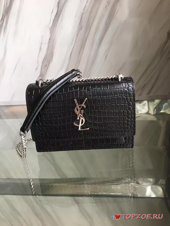 YSL SUNSET CHAIN WALLET IN CROCODILE EMBOSSED SHINY LEATHER 4843 - 1