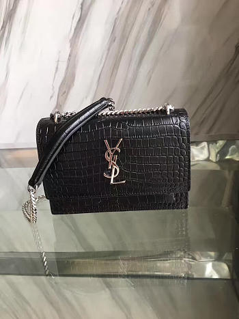 YSL SUNSET CHAIN WALLET IN CROCODILE EMBOSSED SHINY LEATHER 4843