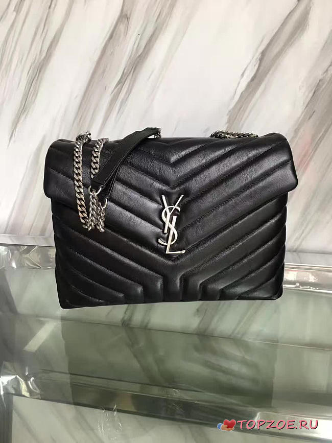 LOULOU MEDIUM IN MATELASSÉ “Y” LEATHER SILVER SIZE 32 x 22 x 12 CM - 1