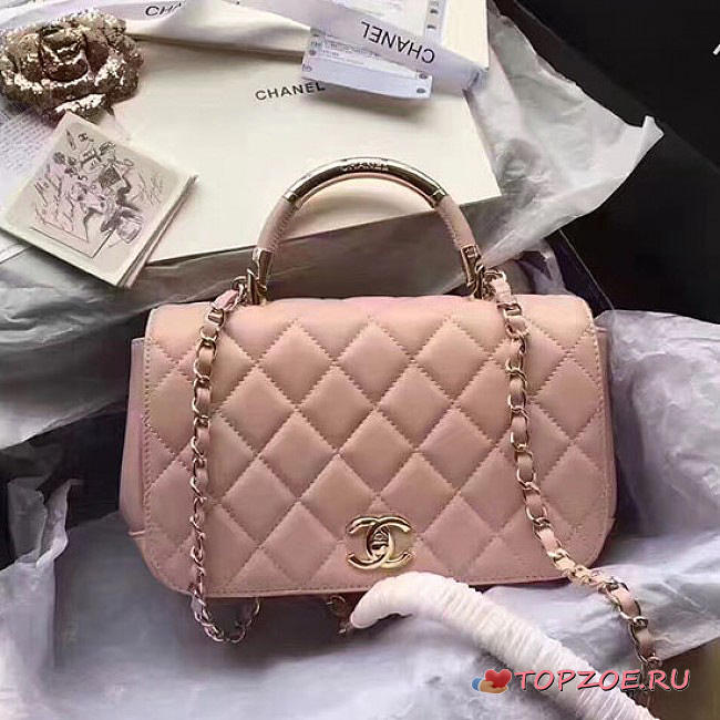CHANEL CAVIAR QUILTED LAMBSKIN FLAP BAG WITH TOP HANDLE PINK A93752 VS 00969 - 1